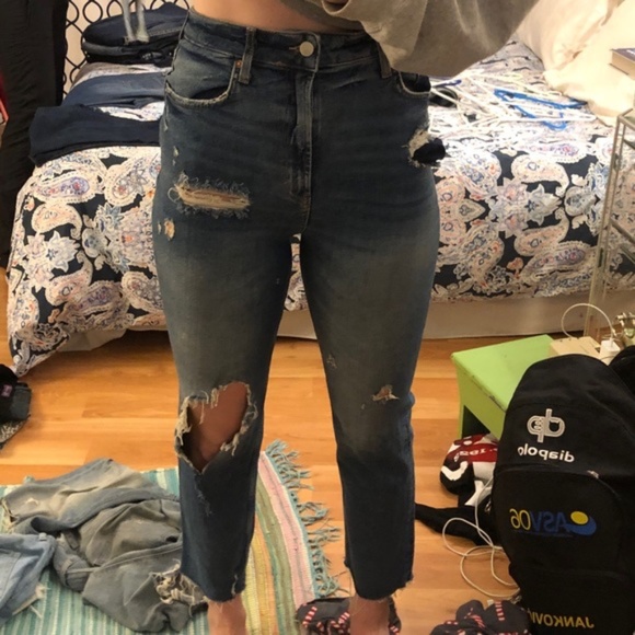 Free People We The Free Stretch Extra High Waisted Ankle Ripped Mom Jeans - Picture 7 of 7